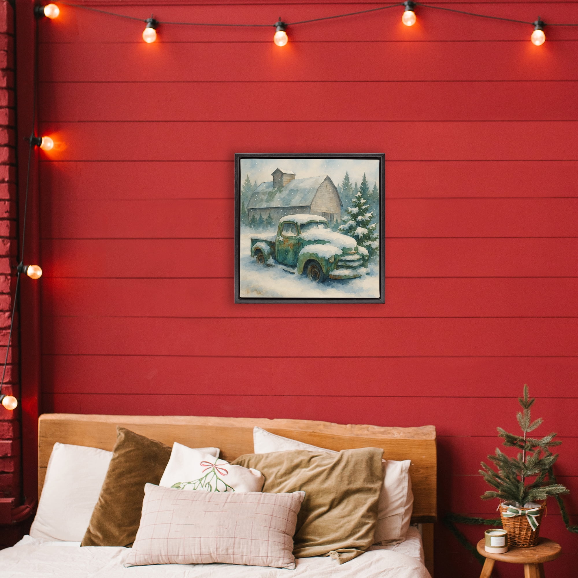 Stupell Industries Nostalgic Winter Farm Truck Black Framed Floater Canvas Wall Art, design by Antony Smith
