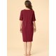 thumbnail image 5 of Camisa de dormir elegante frontal con botones de mangas cortas para mujer con camisón de dormir con bolsillos Vino tinto M, 5 of 6