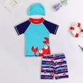 thumbnail image 3 of WOYY Big Boys Bathing Suit Crab Print Short Sleeve Rashguard Swim Shorts Hat Swimsuit, 3 of 8