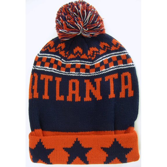 Atlanta Adult Size Winter Knit Beanie Hats (Red/Navy Stars)