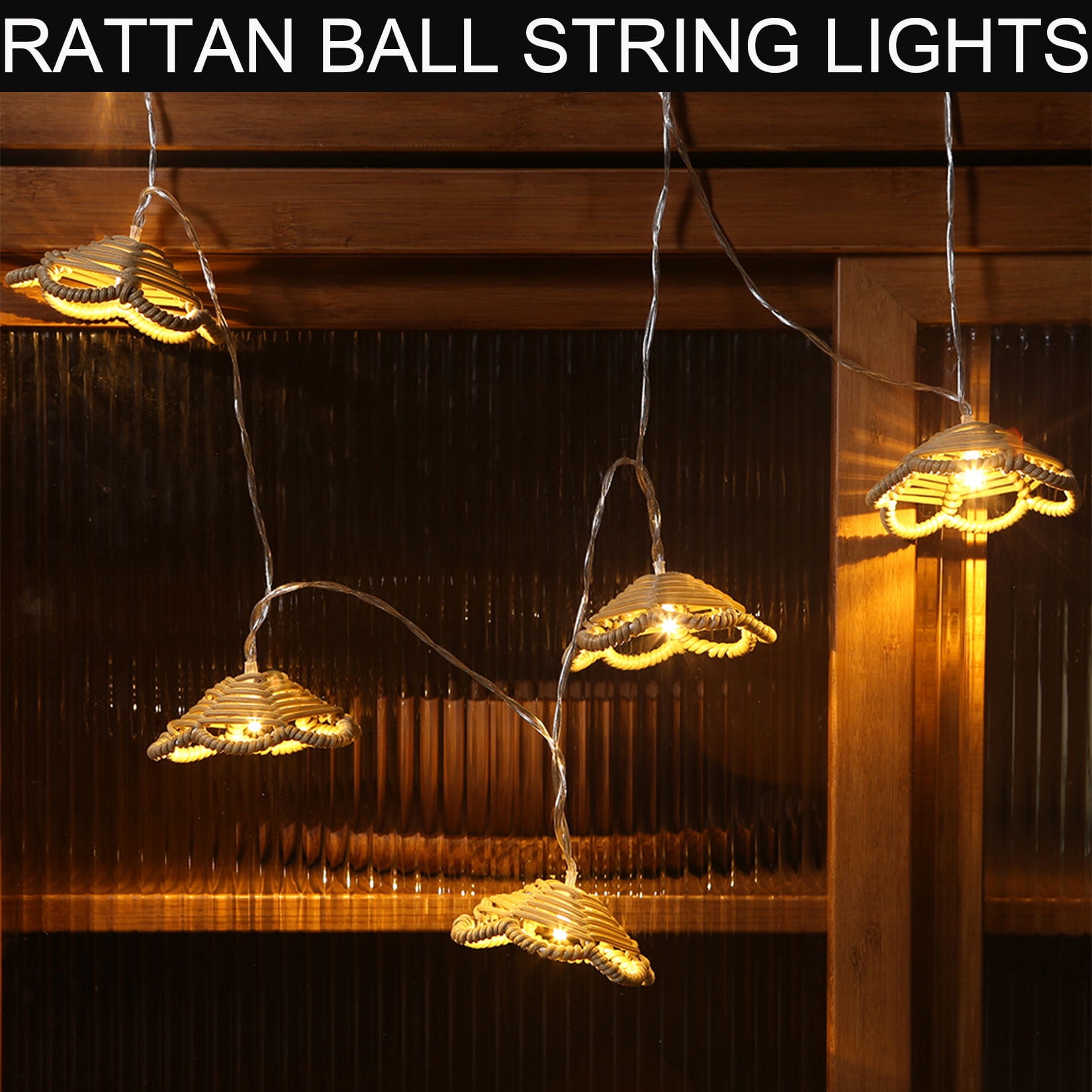 Decorative Lantern Rattan String Lights Rattan Balls Lights - 10 Lights with Rattan Wire Ball Style, Globe Rattan Wicker Ball String Lights Indoor Outdoor Patio for Home Pergola Porch Party Backyard