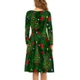 thumbnail image 3 of FKELYI Christmas Tree Women Dresses Size L Loose Green Twirly Skater Dress Knee Length Polyester Long Sleeve Dress for women Formal, 3 of 4