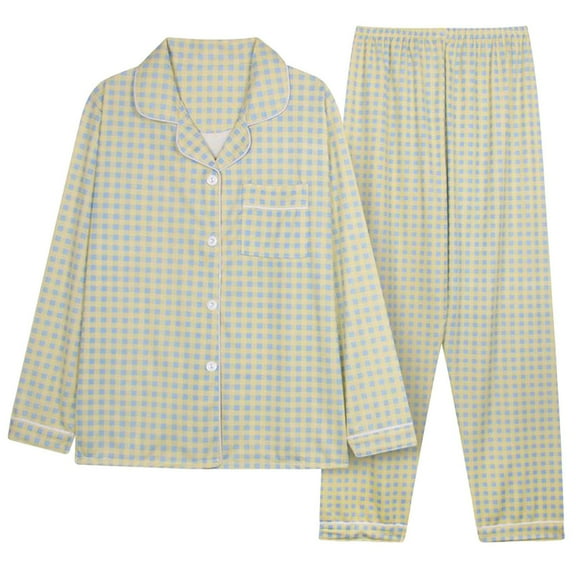 UAMVSH Women's Two Piece Pajamas Set Button down Printed Pockets Loungewear Outfits Long Sleeve Dressy Shirts Pants Sleepwear Pjs(X-LargeGreen 1)