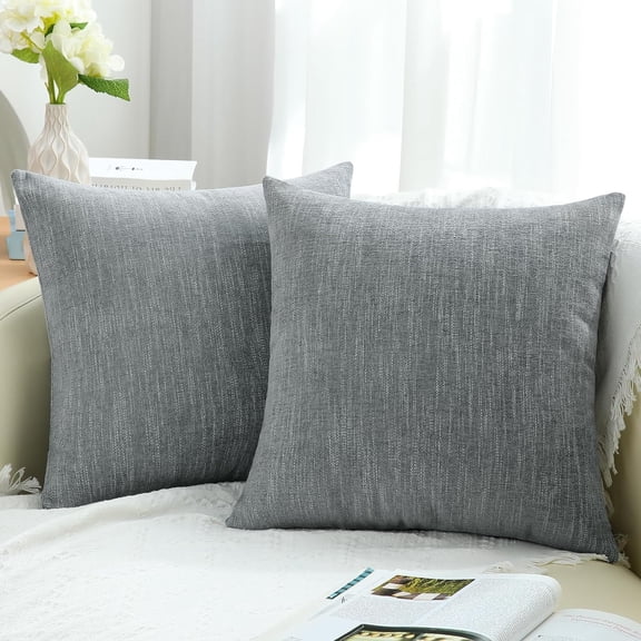 2Pcs Christmas Decorative Throw Pillow Covers 18x18, Lumbar Farmhouse Textured Pillow Covers, Grey