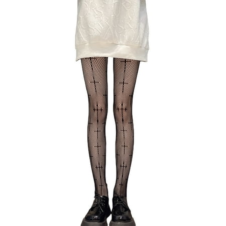 

LSFYSZD Women s See Through Pantyhose Cross Pattern Fishnet Slim Fit Anti-Slip Foot Wrapped Elastic Long Stockings