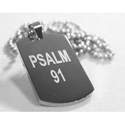 PSALM 91 SOLID THICK MIRROR  STAINLESS STEEL DOG TAG STAINLESS BALL CHAIN 30"