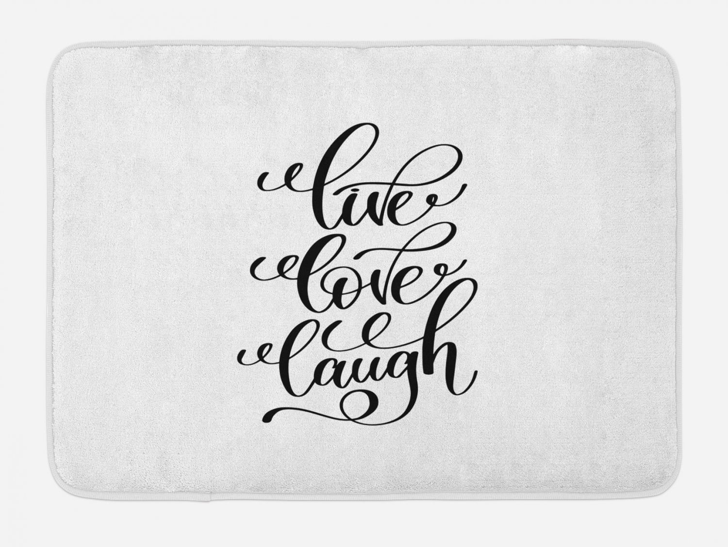 Live Laugh Love Bath Mat, Hand Lettering Style Motivational Live Laugh