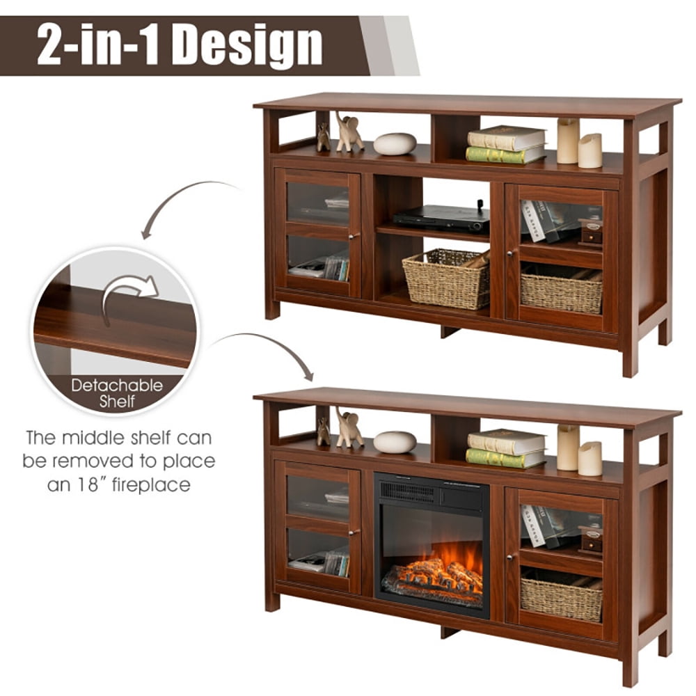 Finihen TV Stand, TV Cabinet, 58 Inch TV Stand Entertainment Console Center with 2 Cabinets, Media Entertainment Center with Storage, for Living Room, Bedroom, Walnut