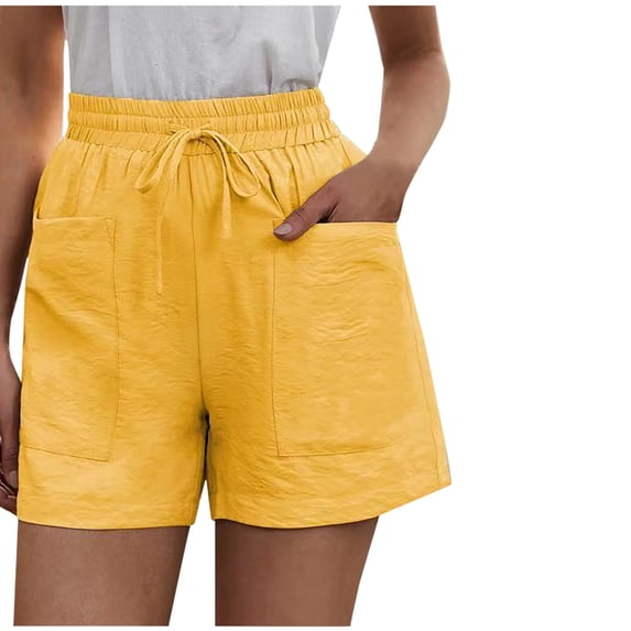 JGGSPWM Women Casual Cotton Shorts Drawstring Comfy Elastic Waist Shorts Summer Pull On Short with Pockets 07-Yellow S