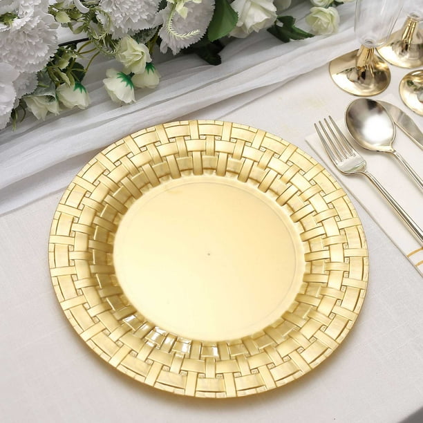 Efavormart Set of 10 10" Gold Round Disposable Plastic Dinner Plates