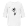 thumbnail image 4 of WXLWZYWL Plus Size Womens Summer Graphic Tops 3/4 Sleeve Round Neck Cotton Linen Blouses T Shirt Vintage Dandelion Floral Printing Shirt Loose Button Tunics, 4 of 4
