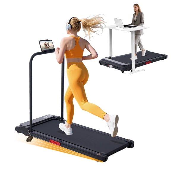 HevGlrm Walking Pad Treadmill with Handles for Home Workouts,Portable Compact Treadmills Under Desk Walking Pads with LED Display,350lbs Capacity