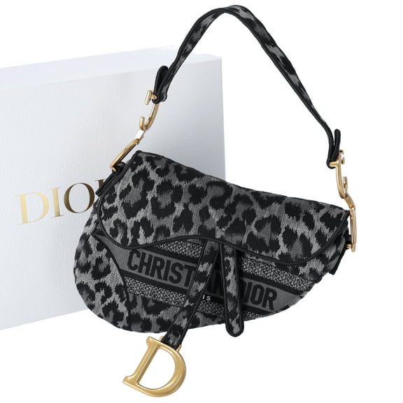 Pre-Owned Christian Dior Saddle Bag Handbag Gray Black Leopard Jacquard