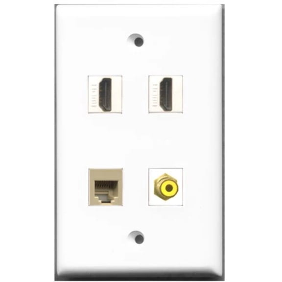 RiteAV - 2 Port HDMI 1 Port RCA Yellow 1 Port Phone RJ11 RJ12 Beige Wall Plate