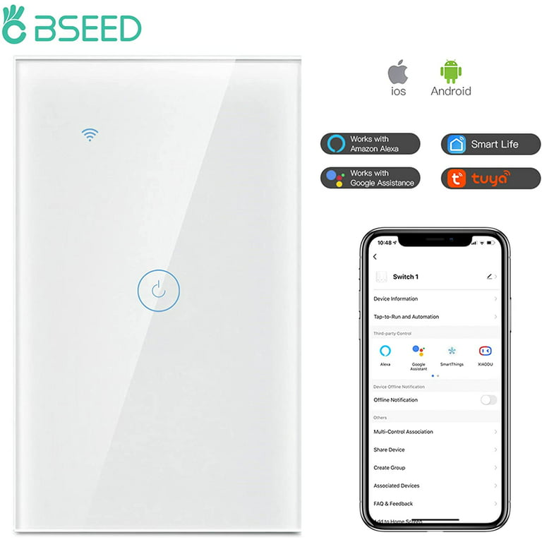 BSEED Smart Light Switch, 2.4GHz WiFi Smart Switch, Tempered Glass