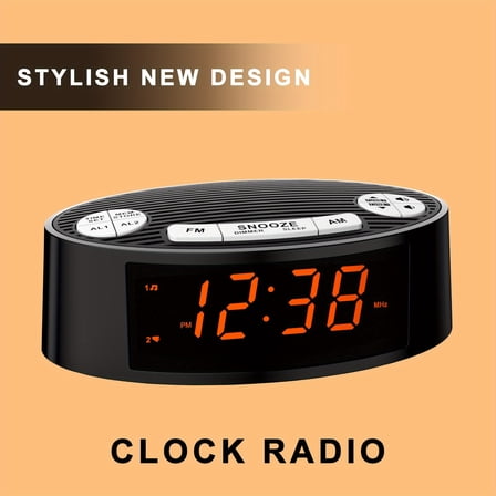 Multifunctional Bedside Alarm Clock with FM/AM Radio, 0.9" Orange LED Display, Dual Alarm, Dimmable Light, USB Output