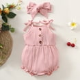thumbnail image 3 of NZRVAWS Baby Girls Outfits Straps Solid Color Romper Headband 2Pcs Clothes Set Pink 3-6 Months, 3 of 7