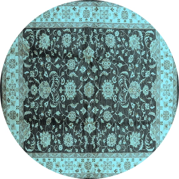 Ahgly Company Indoor Round Oriental Light Blue Traditional Area Rugs, 4' Round