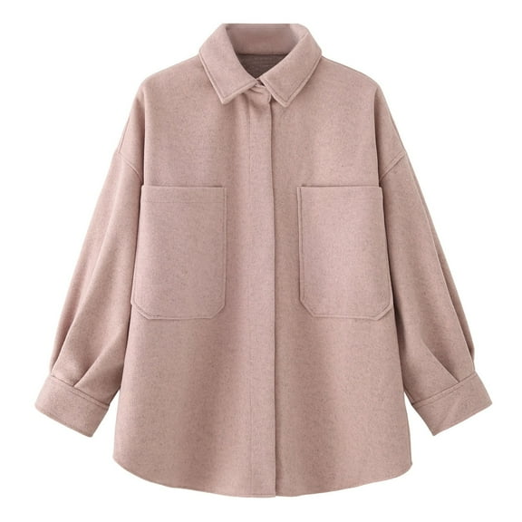 RUTAYY Women's Minimalist Shirts Soft Long Sleeve Solid Color with Large Pockets Outerwear Casual Daily Wear Coat Stylish Versatile Tops
