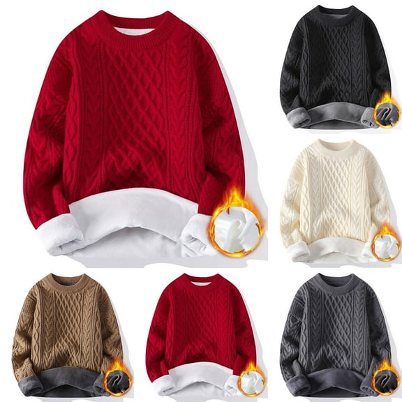 Women Cable Knit Vintage Sweater Loose Casual Thick Warm Knitted Sweater Unisex Woven Crewneck Knitted Fall Winter Clothes (Beige,Large)