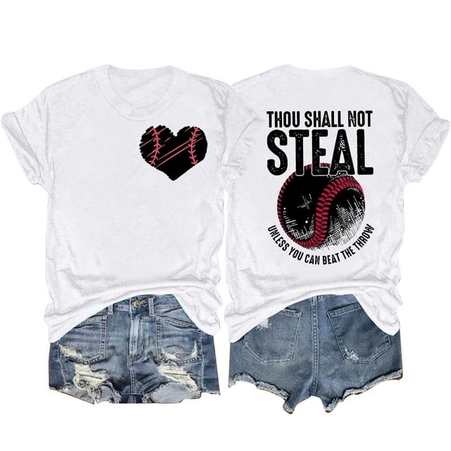 Shorts pour Femmes, Chemises à Manches Courtes pour Femmes, T-Shirt Décontracté de Baseball Amour Double Face Imprimé Manches Courtes Col Rond