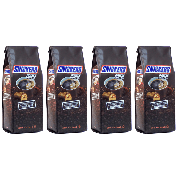 Snickers Caramel, Peanuts, Nougat & Chocolate Ground Coffee, 10 oz bag, 4-pack