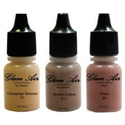 Glam Air Set of 3 Colors-Bronze Goddess, Plum, & Champaign Shimmer Airbrush Water-based 0.25 Fl. Oz. Bottles of Eyeshadow Bronze Goddess, Champaign Shimmer, Plum
