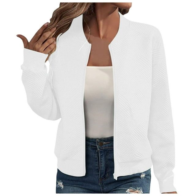 Bmisegm Cardigan en Tricot à demi-Col Roulé avec Double Fermeture Éclair pour Femmes Veste à Manches Longues pour Femmes Manteaux pour Femmes Blanc TG