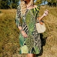 thumbnail image 3 of Tropical Animal Print Leaf Pattern Womens Summer Dress Tie Back A Line Flare Dress, 3 of 9
