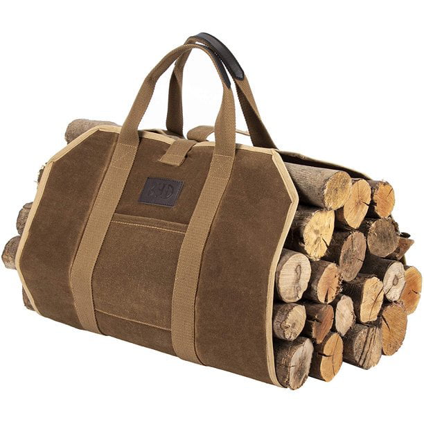 Gex Worldwide Firewood Fireplace Carrier Logs Tote Holder 20 oz Waxed  Canvas Sturdy Bag with Handles for Camping Indoor Outdoor - Walmart.com