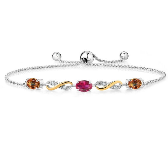Gem Stone King 1.53 Ct Ecstasy Mystic Topaz Red Created Ruby 925 Silver and 10K Yellow Gold Lab Grown Diamond Adjustable Infinity Bracelet for Women Mother's Mom Wife Her