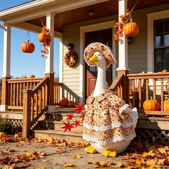 AuroraX 23 inch Porch Goose Outfit Sets Maple Leaf Dress Porch Goose Clothes Set 23" 17 19 inch Autumn Porch Goose Accessories Fall Decorations Outdoor