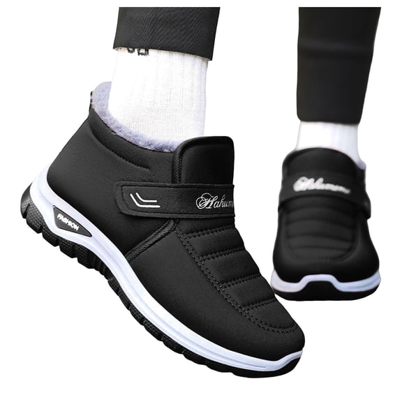 Rokment Winter Snow Boots for Women Seniors Lightweight Comfortable Warm Fleece Lined Low Heel Anti-Slip Hiking Trekking Walking Ankle Booties Cold Weather Black Size 6
