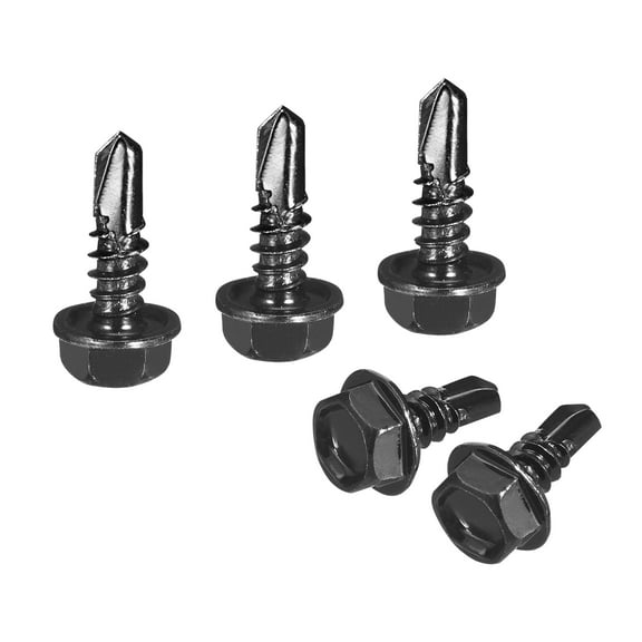 Uxcell 25 Pack #10 x 5/8" Self Drilling Screws, 410 Stainless Steel Self Tapping Screws for Metal, Black Zinc Plated, Hex Washer Head Sheet Metal Screws