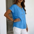 thumbnail image 4 of Linen Shirts for Women Short Sleeve V Neck Button Down Loose Gauze Blouses, XL, 4 of 7