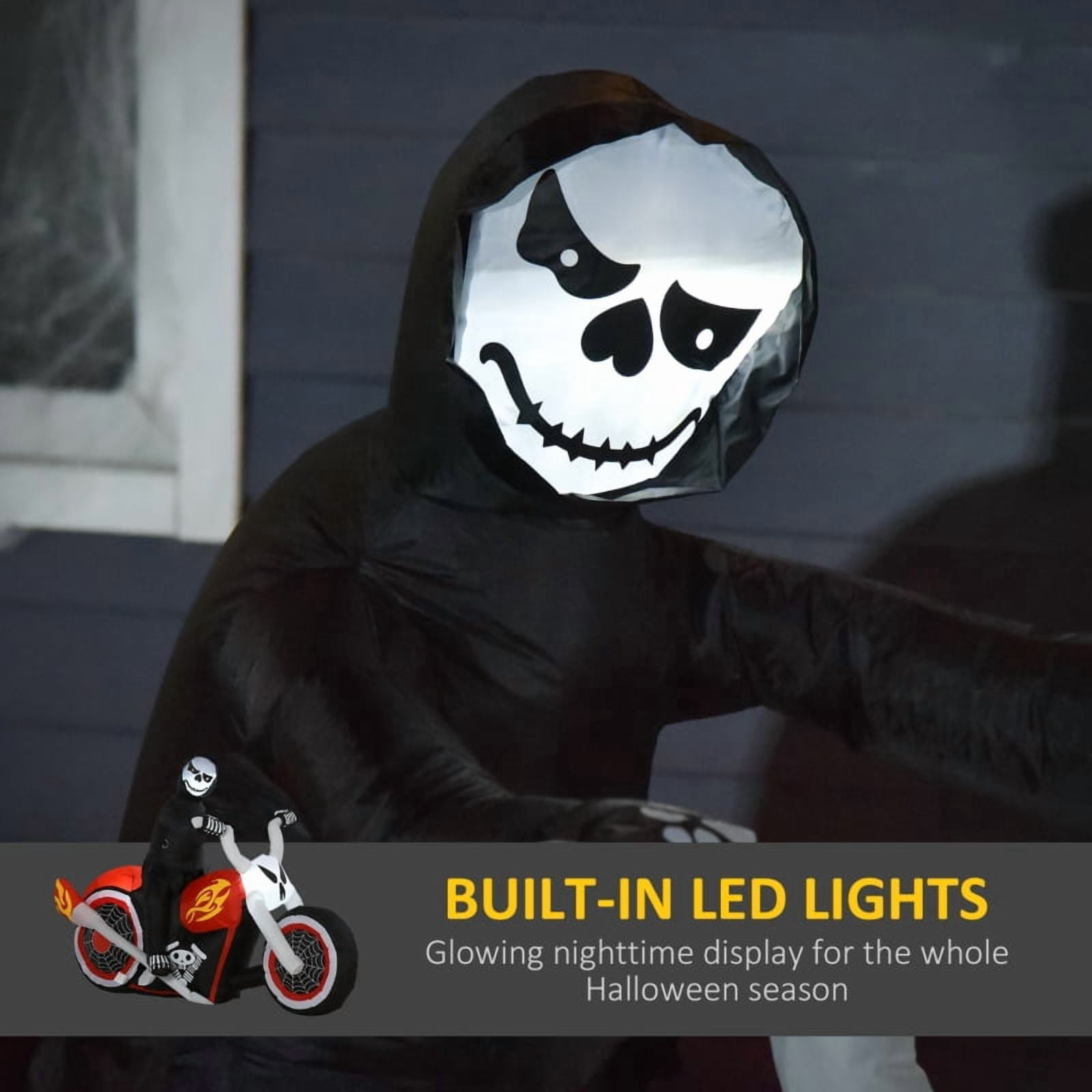 Alvantor Halloween Decoration Inflatables Grim Ghost Biker, Blow-Up LED Yard Decor 70.75"x25.5"x47.25" Black