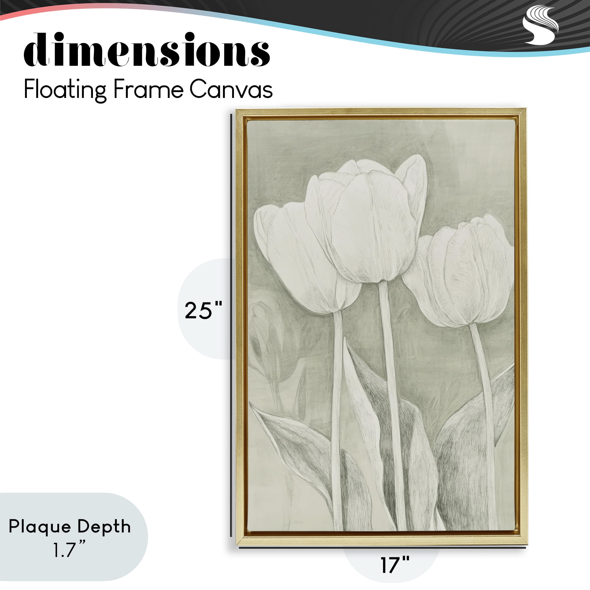 Stupell Industries Faded Tulips Pencil Sketch Gold Framed Floater Canvas Wall Art, design by Petal Prints Design