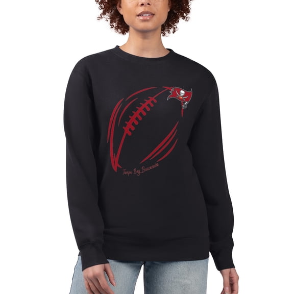 Women's G-III 4Her by Carl Banks Black Tampa Bay Buccaneers Football Logo Graphic Fleece Tri-Blend Pullover Sweatshirt