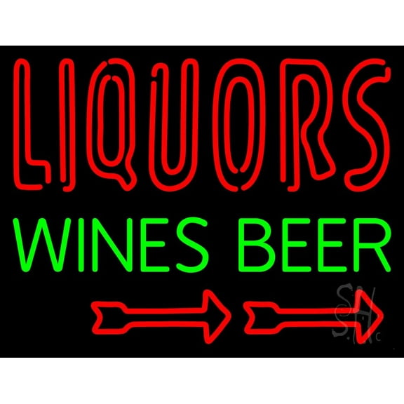 Liquors Wines Beer LED Neon Sign 24 x 31 - inches, Clear Edge Cut Acrylic Backing, with Dimmer - Bright and Premium built indoor LED Neon Sign for Bar decor.