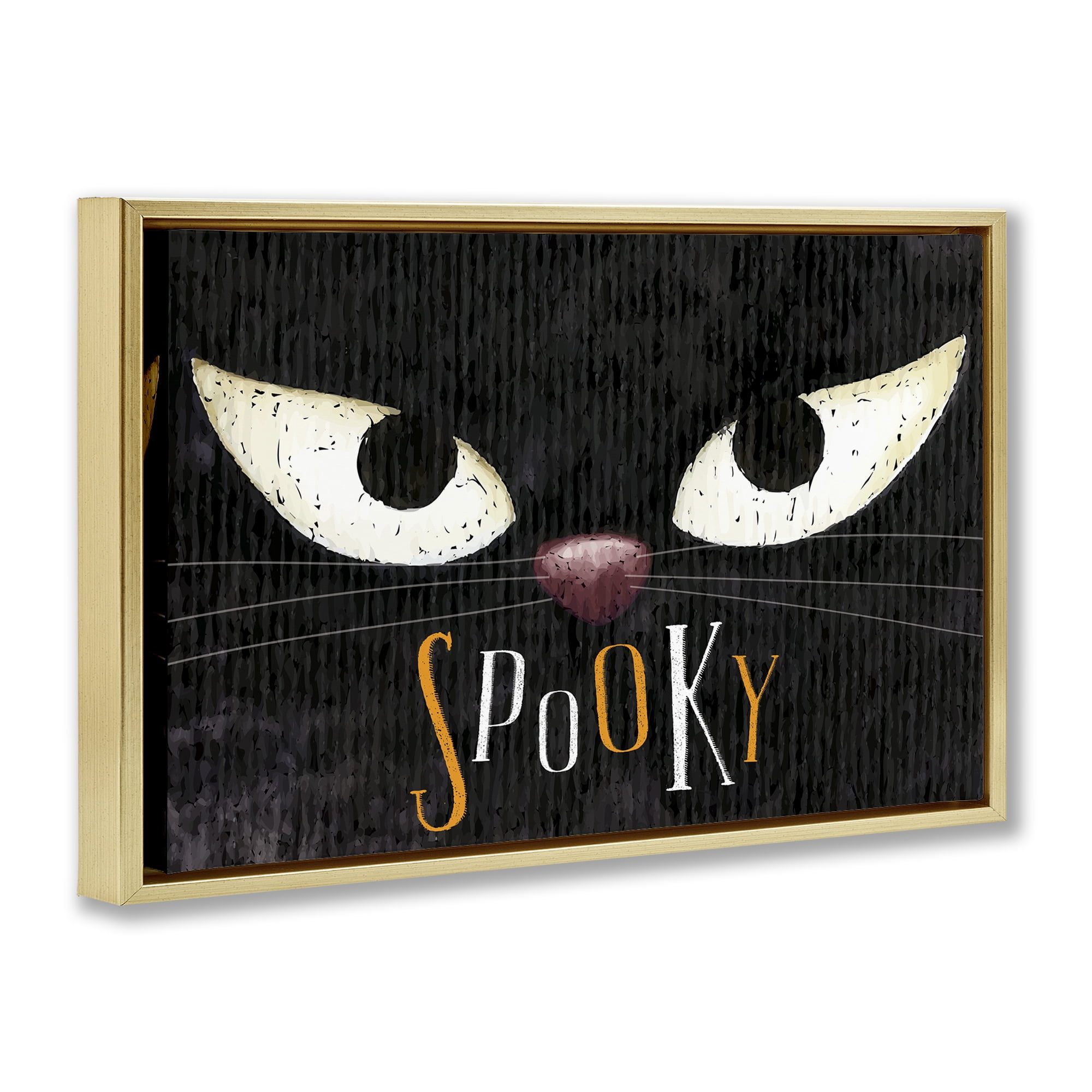 Stupell Industries Spooky Cat Eyes Animals Painting Gold Floater Framed Canvas Art Print Wall Art, 31 x 21
