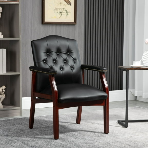 Office Chairs Leather, Mid Back Guest Reception Chair for Conference Room Meeting Waiting Area, Executive Side Chair, Black