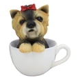 thumbnail image 3 of Ebros Realistic Adorable Yorkie Dog with Red Ribbon in Teacup Statue 6"H, 3 of 5