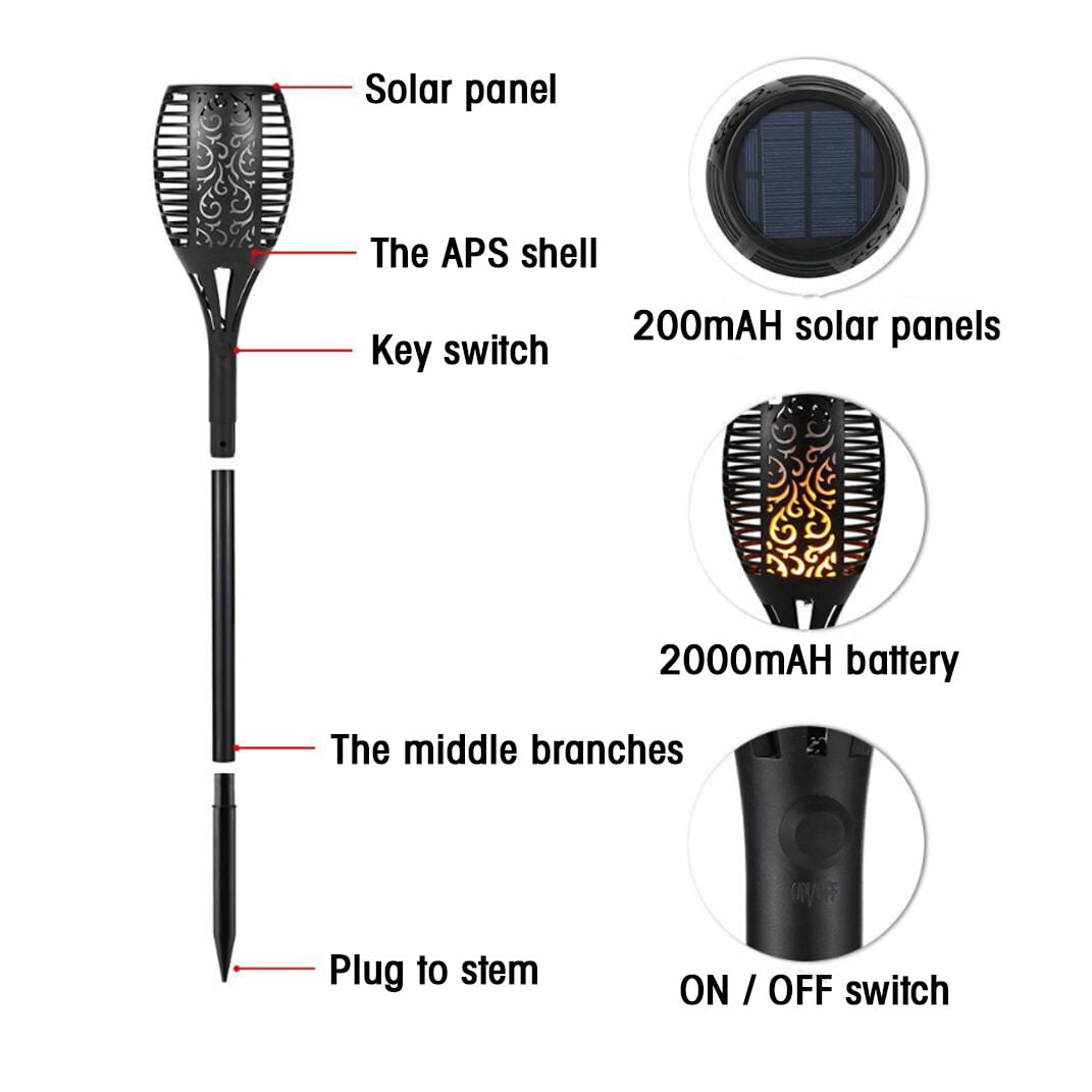 Honche Solar Torch Lights Outdoor Waterproof Flickering Flames Security Light Deck Yard Driveway Garden Patio Decoration Lighting (2 Packs)