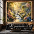 thumbnail image 6 of Garden Stream With Gazebo And Flowers, Peaceful Fantasy Style for Nature Lovers, Forest Wall Art, Housewarming Gift Tapestry Wall Hanging for Bedroom and Living Room, 6 of 7