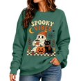 thumbnail image 2 of Womens Crew Neck Sweatshirts Spooky Vibes Mummy Black Cat Pumpkin Graphic Vintage Y2K Pullover Streetwear Top Fall Winter Oversized Sweatshirts Dark Green M, 2 of 5