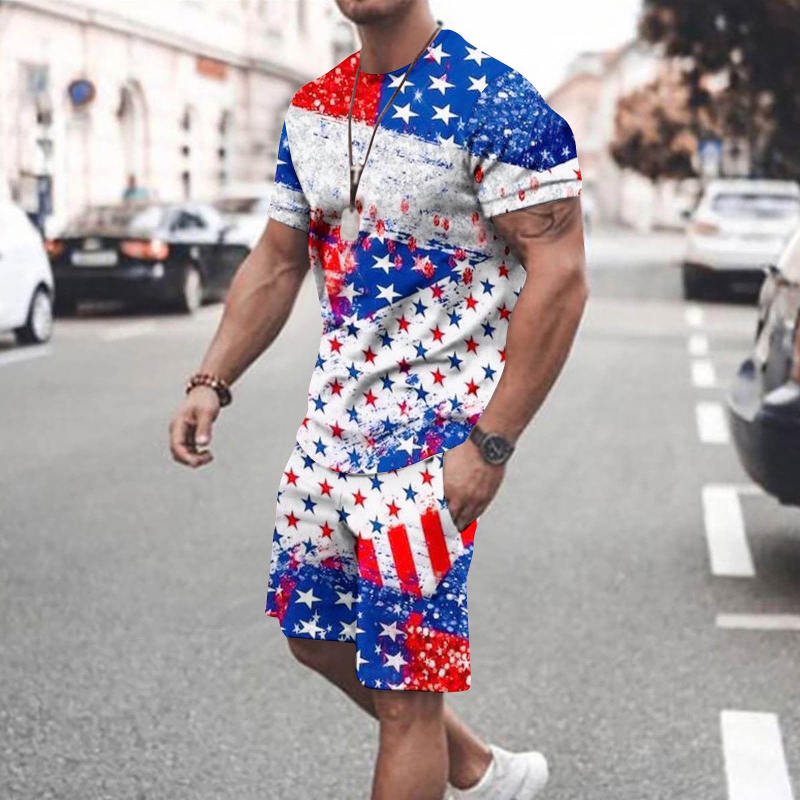 VBTAPA 4th of July Outfits for Men 2 Piece Shirts and Shorts