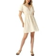 thumbnail image 2 of INSPIRE CHIC Crochet Trim Dress for Women's V Neck Short Sleeve Casual Summer Dresses M Beige, 2 of 6
