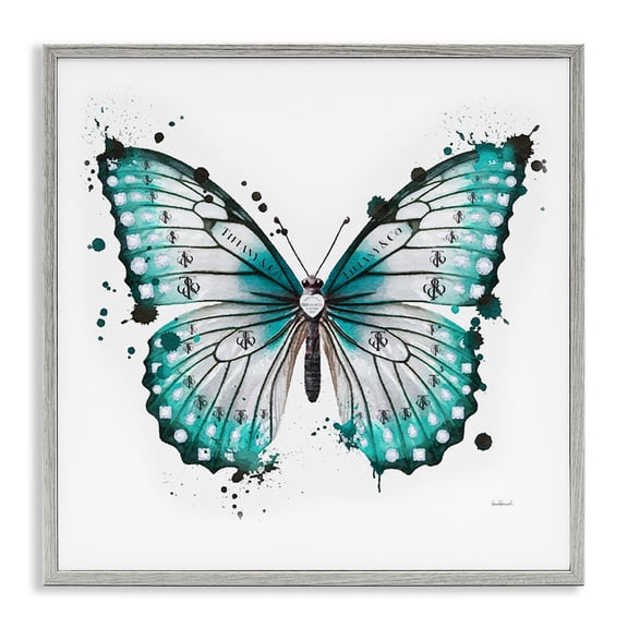 Stupell Industries Art Deco Blue Glam Butterfly Gray Framed Giclee Art, 24 x 24, by Amanda Greenwood