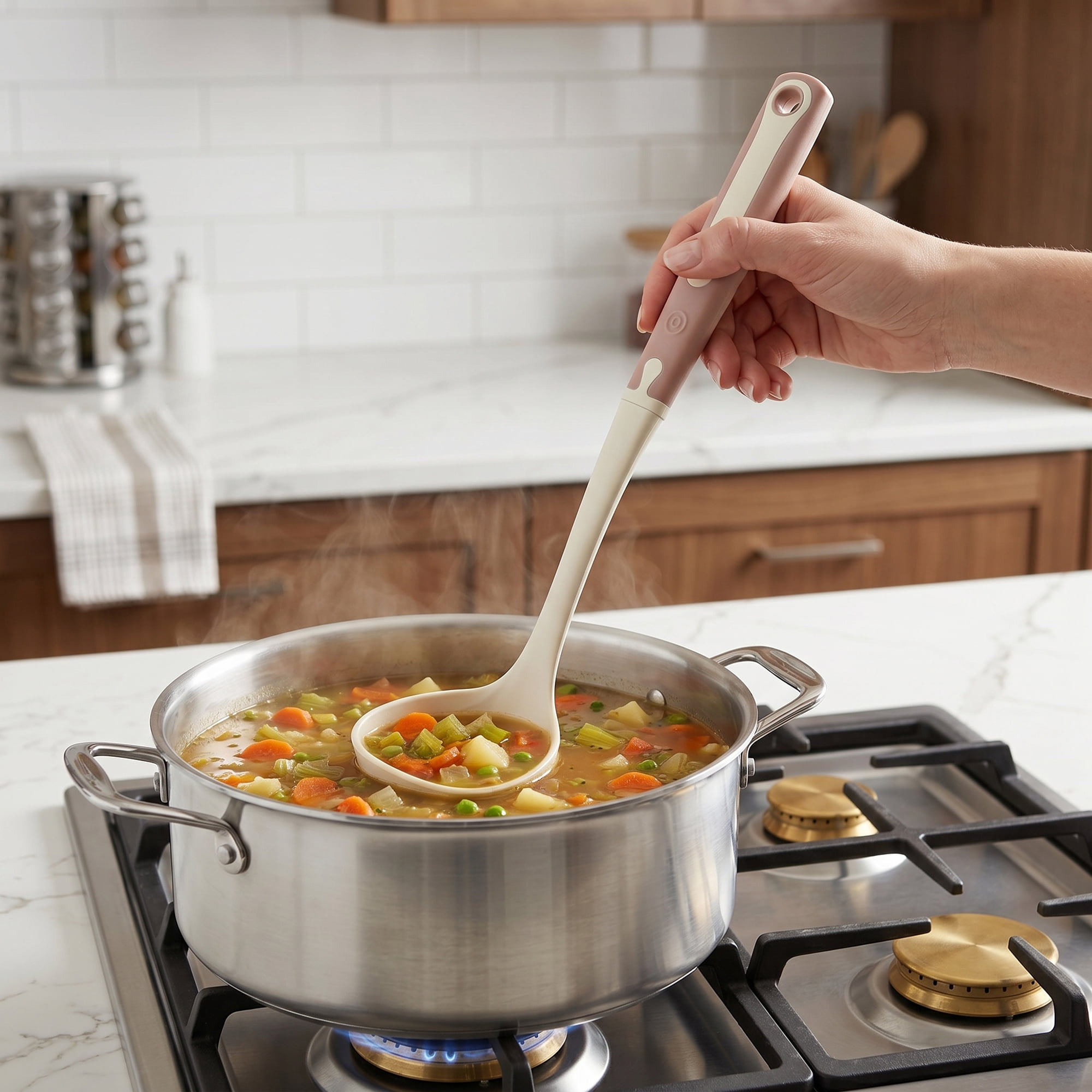 Unique Bargains Heat Resistant Cooking Silicone Soup Spoon for Cookware B 13.6"x3.3"