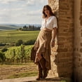 thumbnail image 2 of High Waisted Western Cowgirl Skirt, Asymmetrical Fringed Midi Skirt for Women, Vintage Boho Flowy Asymmetric Hem with Tassel Tie in Khaki & Brown, 2 of 6